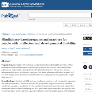 Thumbnail image of the article entitled, "Mindfulness-based programs and practices for people with intellectual and developmental disability"