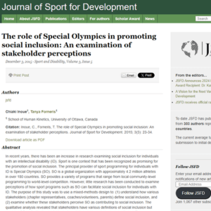 Thumbnail image of the article entitled, "The role of Special Olympics in promoting social inclusion: An examination of stakeholder perceptions"