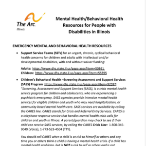 Thumbnail image of the "Mental Health/Behavioral Health Resources for People with Disabilities in Illinois" resource from the Arc of Illinois