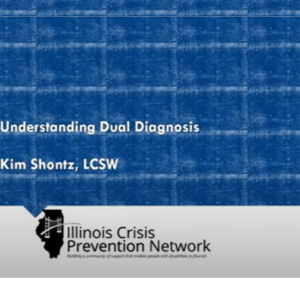 Screenshot, Webinar titled Understanding Dual Diagnosis, with the Illinois Crisis Prevention Network Logo