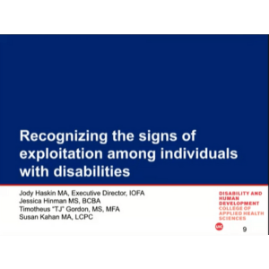 Thumbnail image of the "Recognizing the Signs of Exploitation Among Individuals with Disabilities"